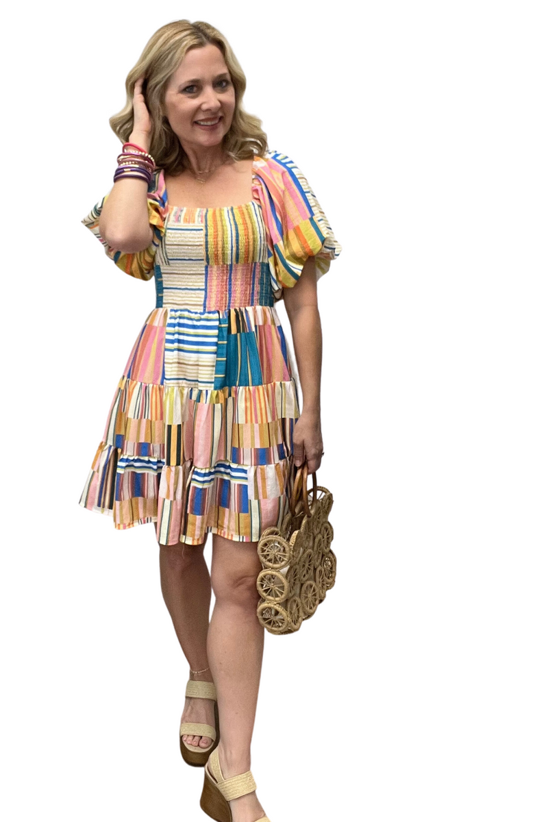 Multi Color Square Neck Mini Dress