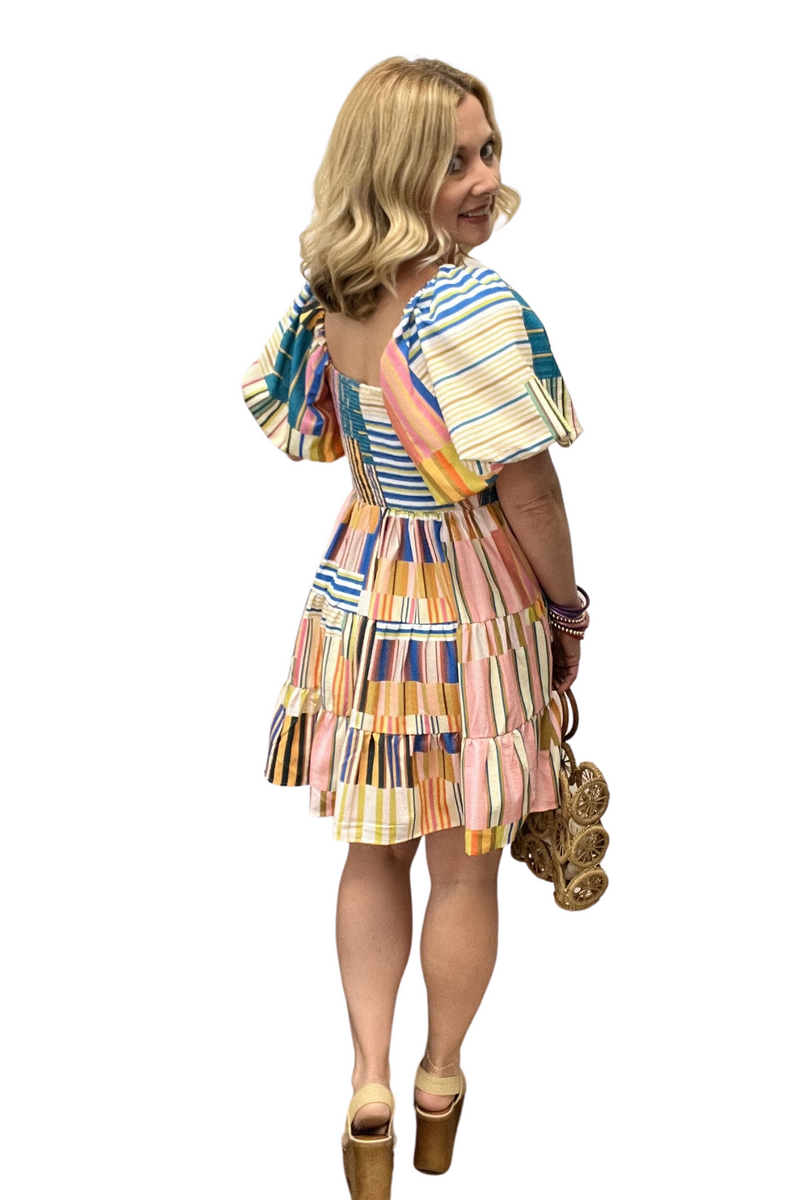 Multi Color Square Neck Mini Dress