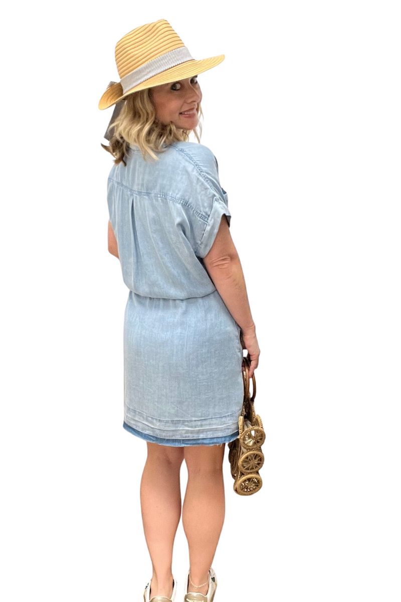 Chambray Dress with Cinched Tie Waist