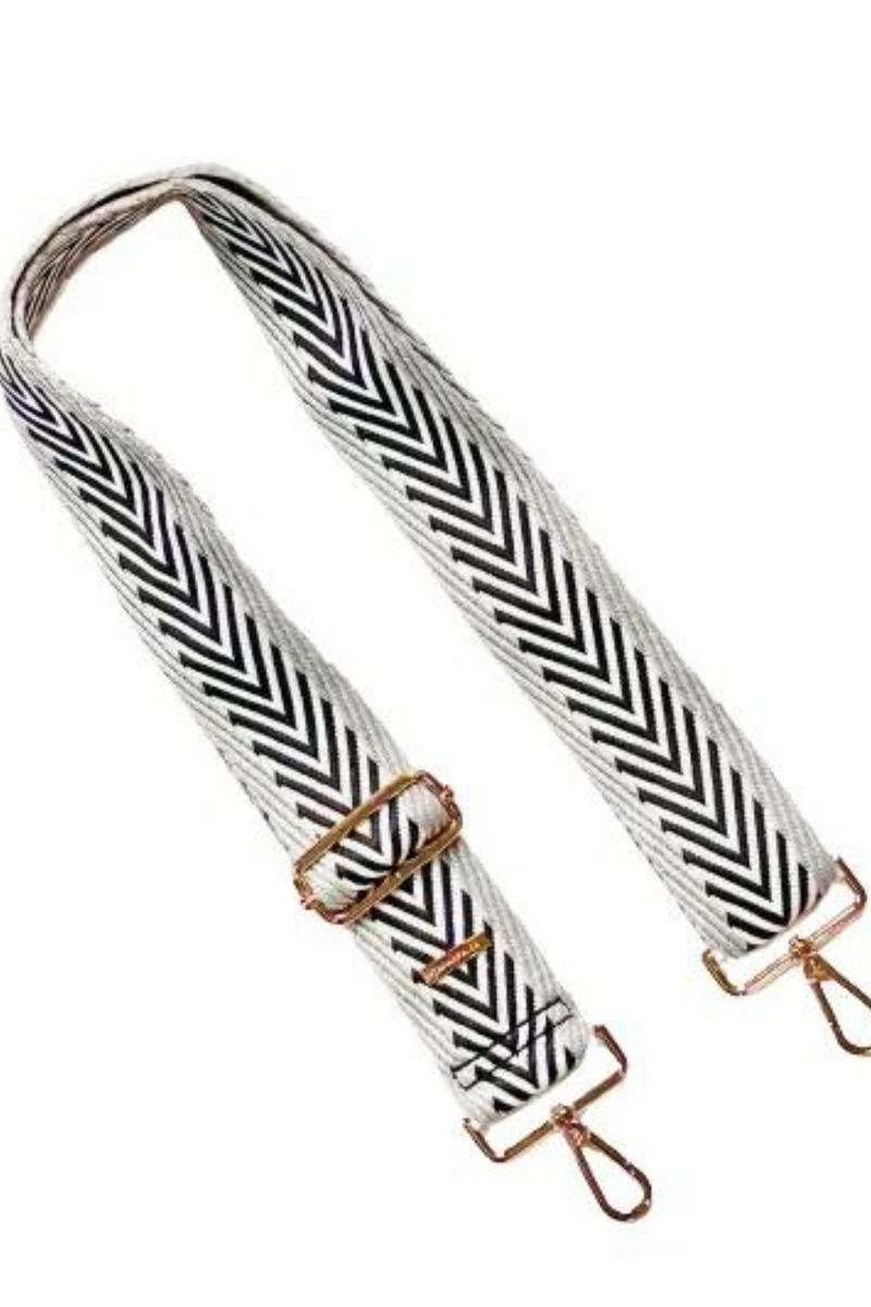Black and White Embroidered Aztec Guitar Strap