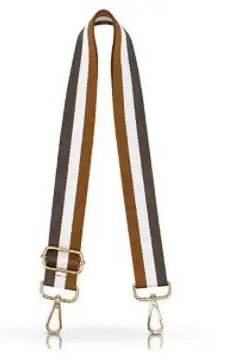 Camel White and Grey Stripe Guitar Strap