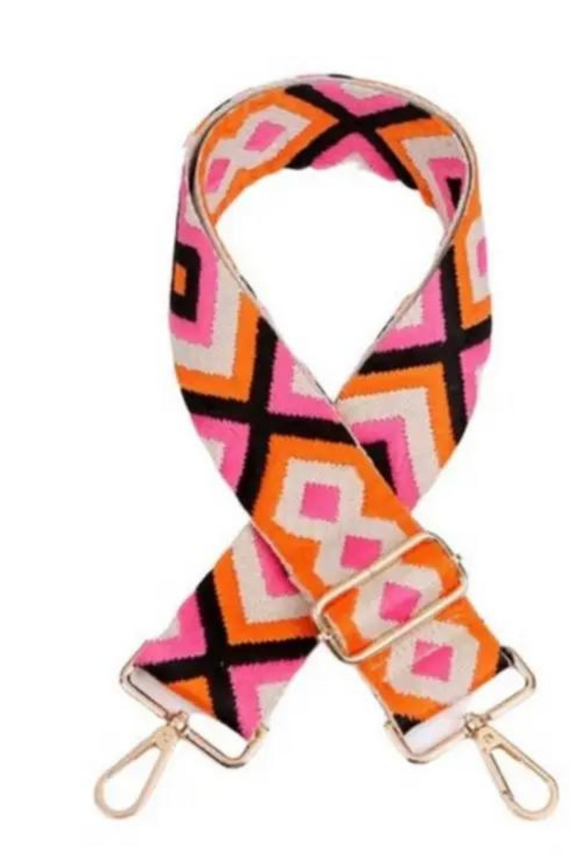 Hot Pink and Orange Boho Guitar Strap