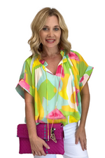 Short Sleeve Floral Bubble Hem Top