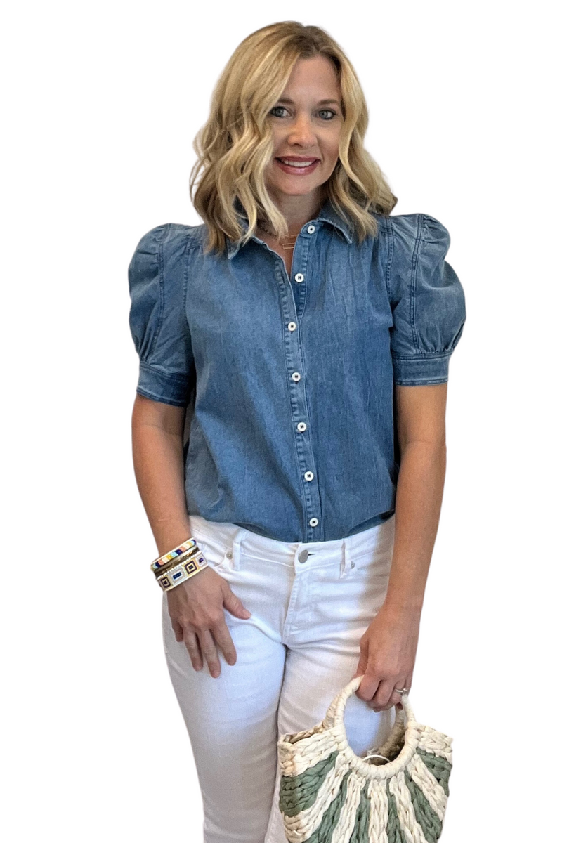 Short Puff Sleeve Denim Top