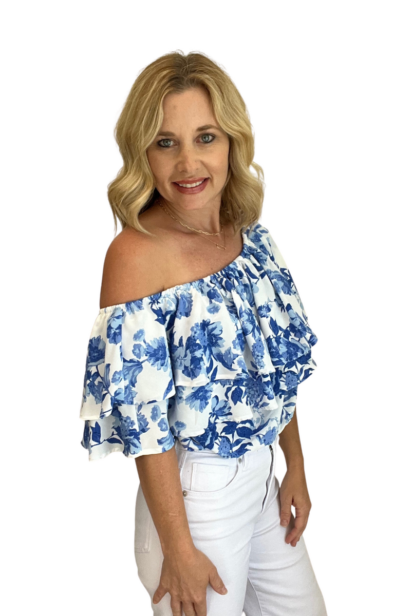 One Shoulder Ruffle Crop Top