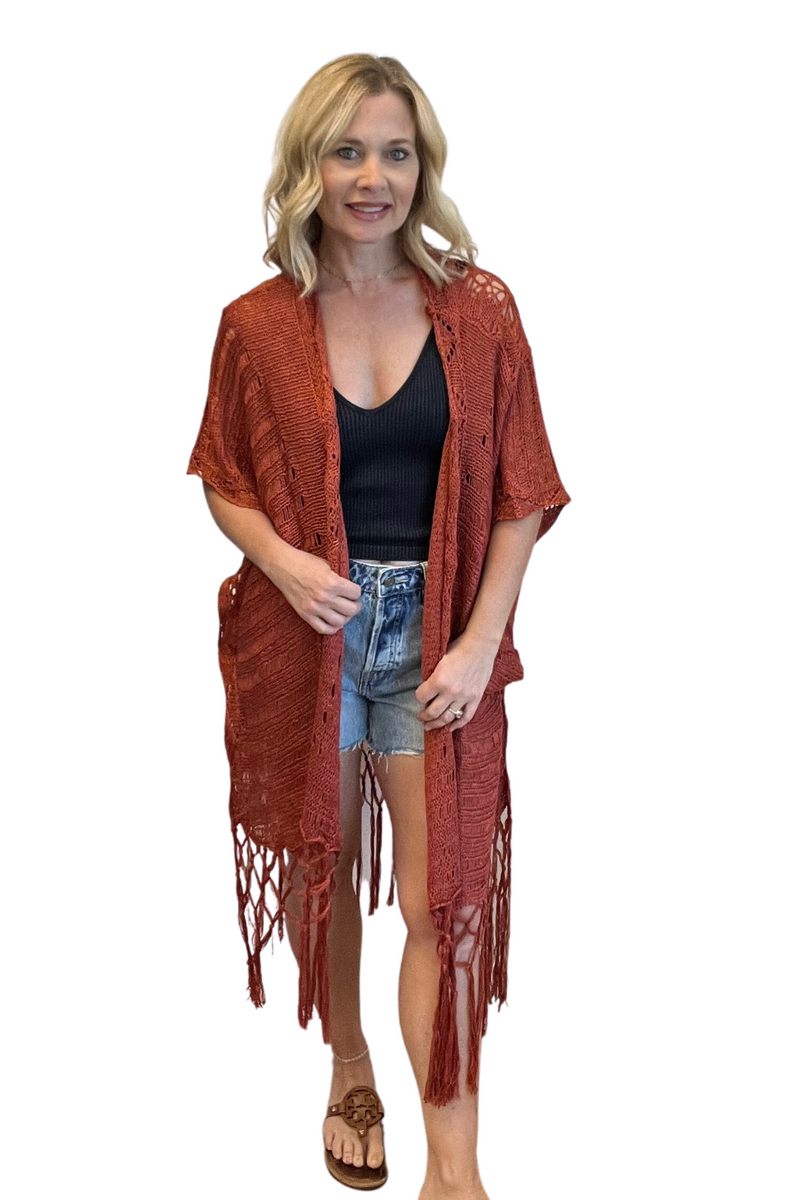 Crochet Knit Fringe Kimono