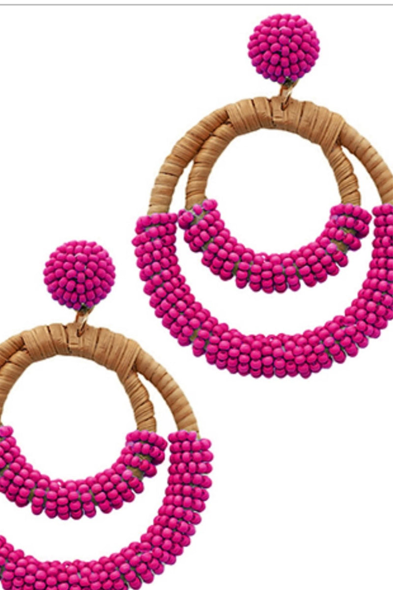 Rattan and Bead 2 Circle Earrings