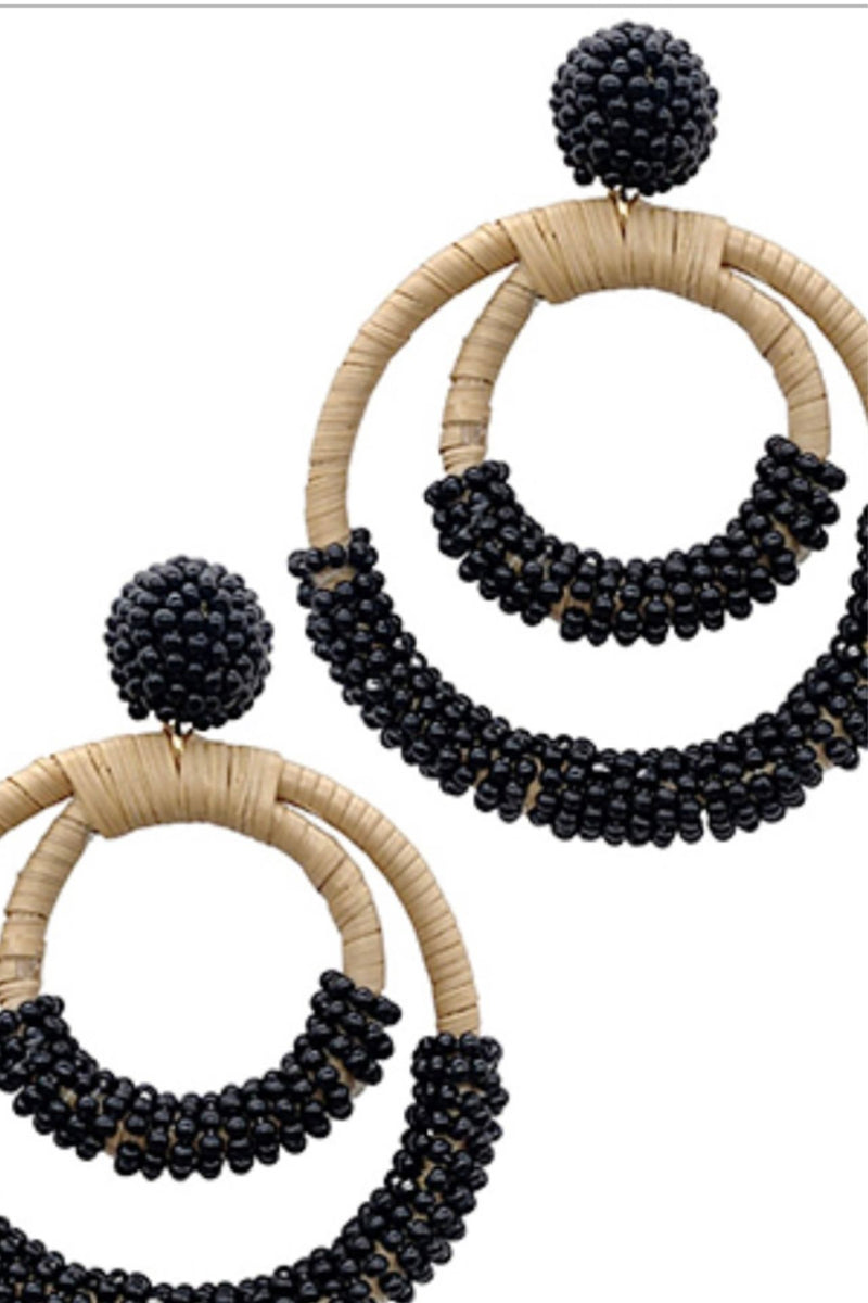 Rattan and Bead 2 Circle Earrings