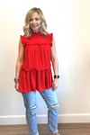 Ruffled Woven Top with Back Keyhole