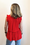 Ruffled Woven Top with Back Keyhole