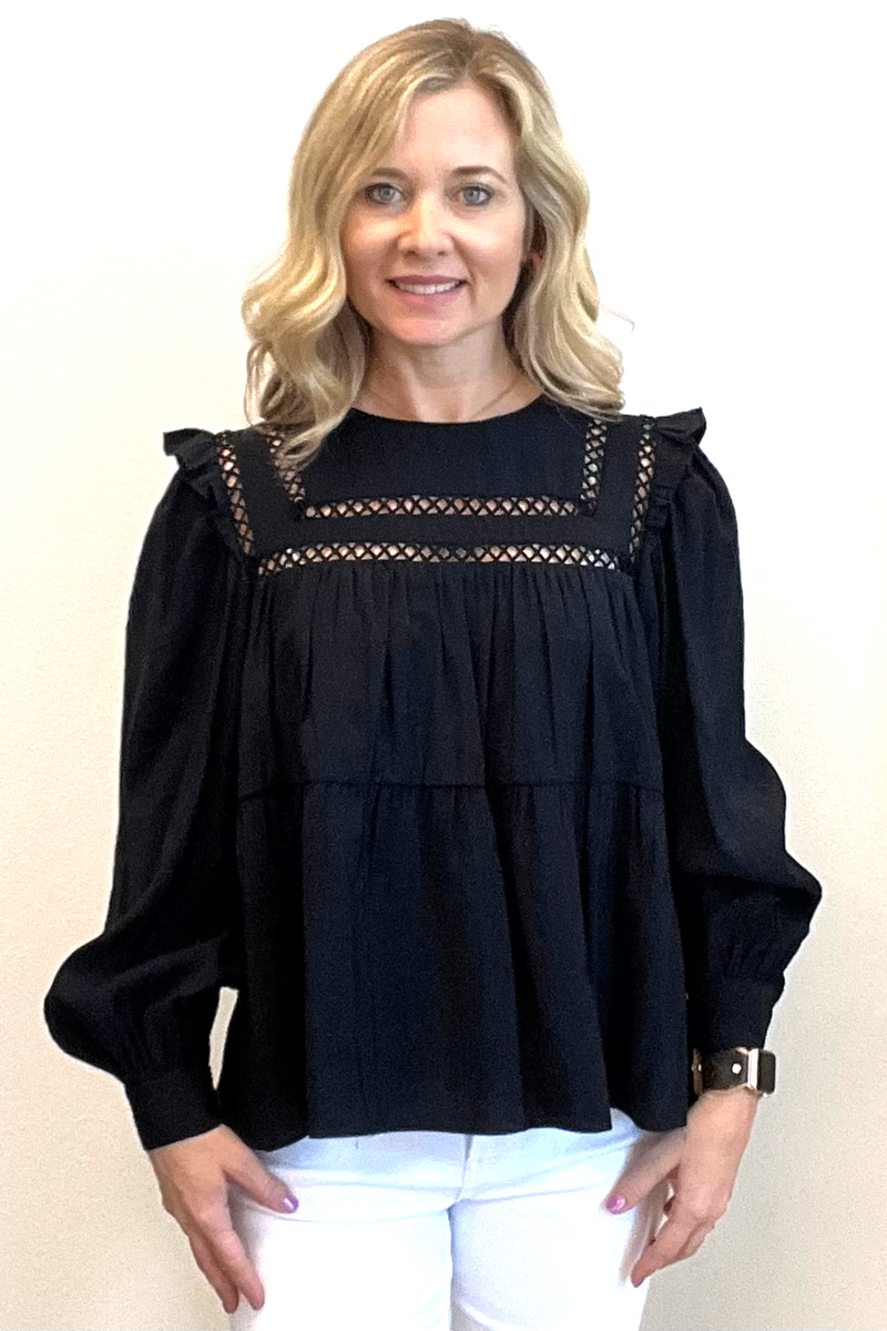 Ruffled Lace Insert Blouse