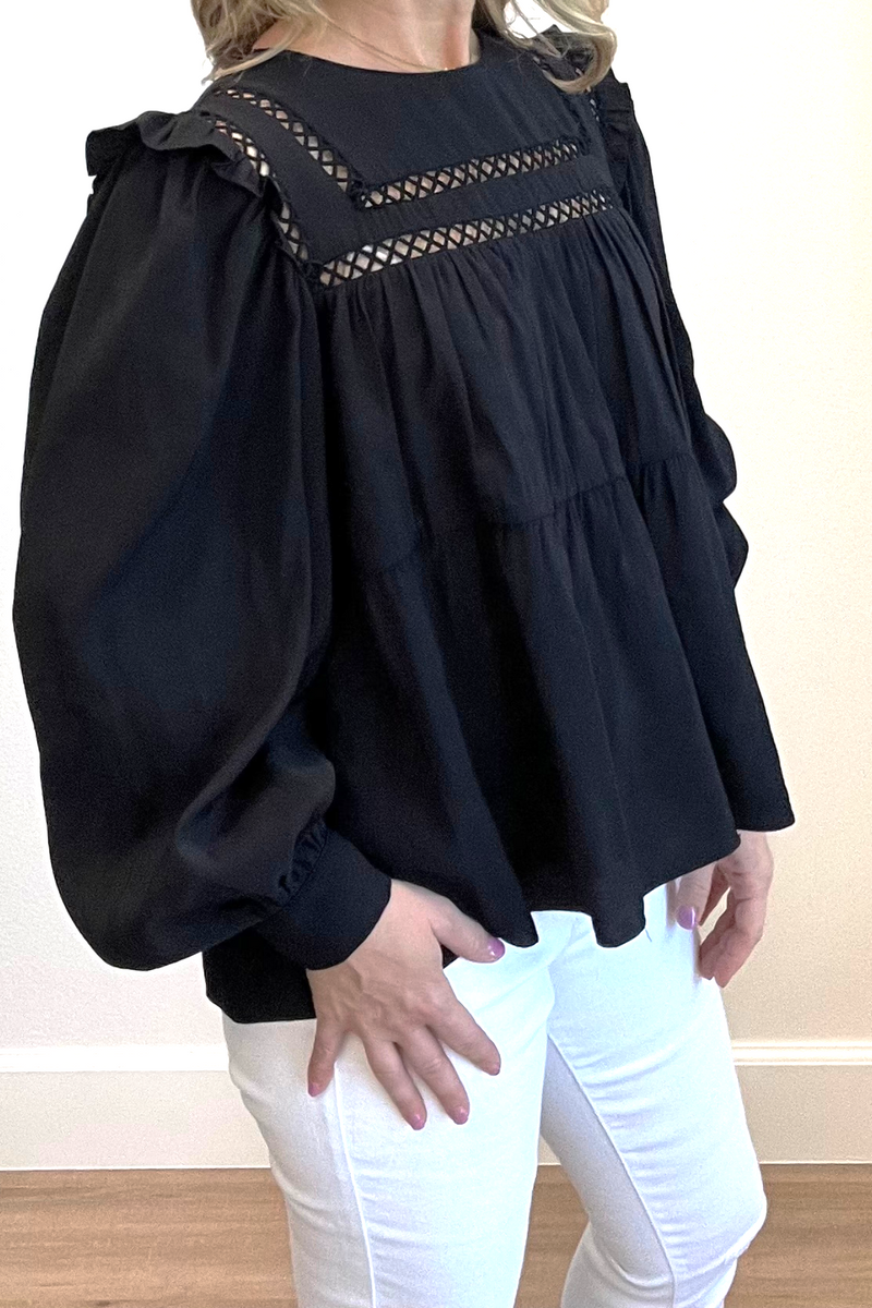 Ruffled Lace Insert Blouse