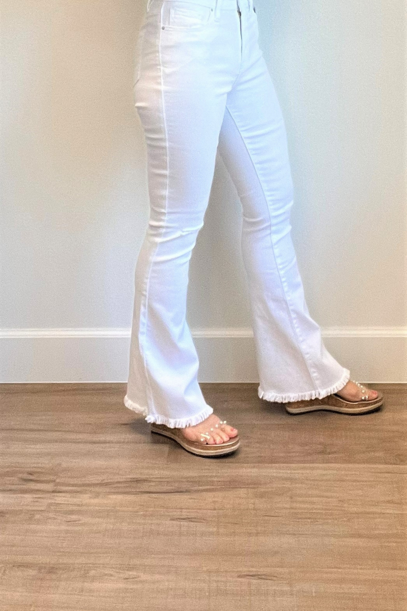 White Frayed Flare Jeans