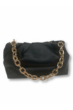 Faux Leather Shoulder Bag with Gold Chain