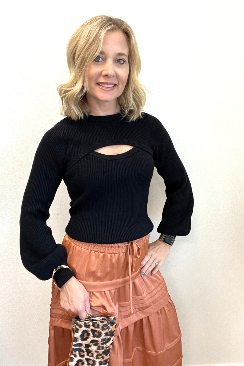 Black Ribbed Cutout Sweater