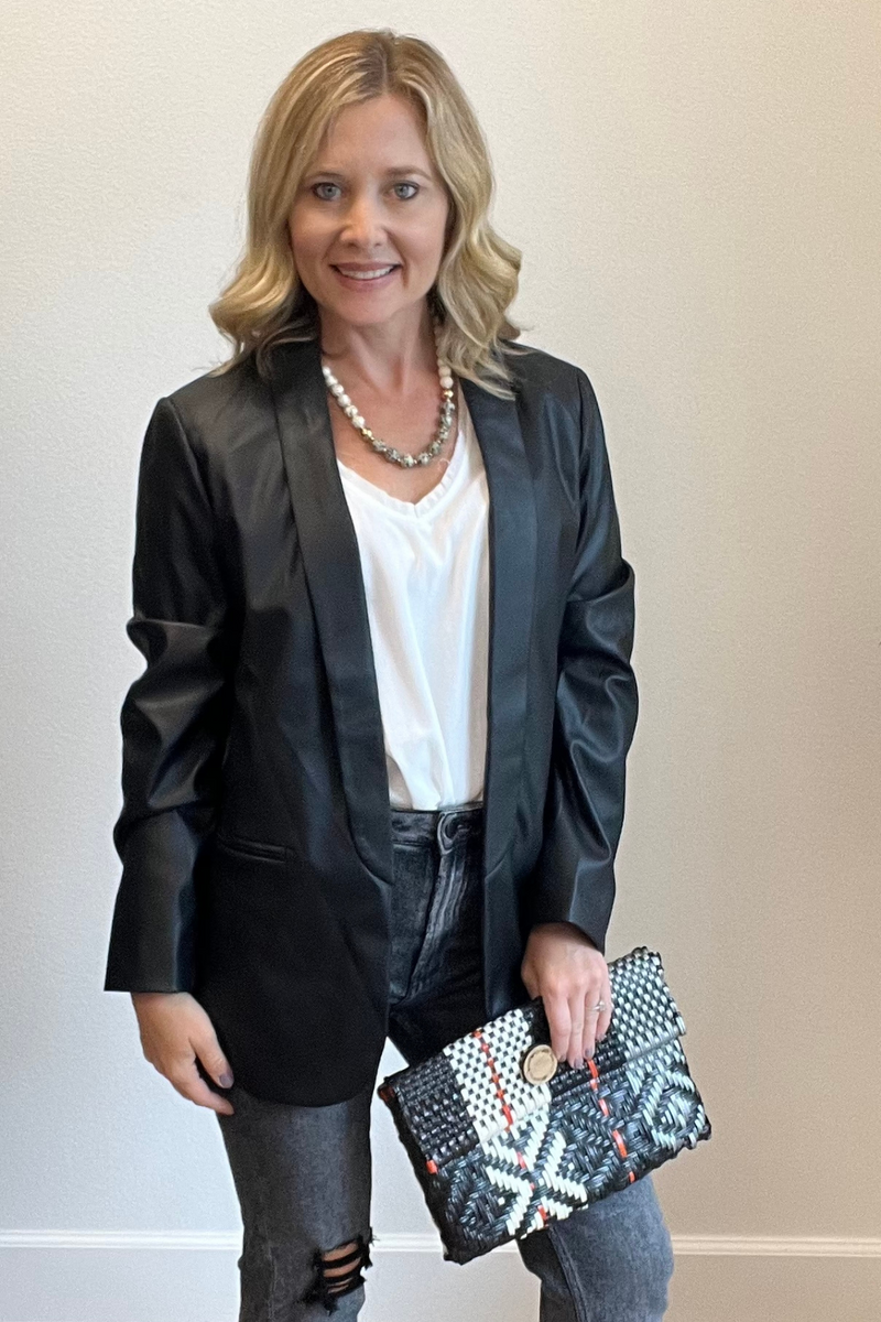 Black Faux Leather Blazer