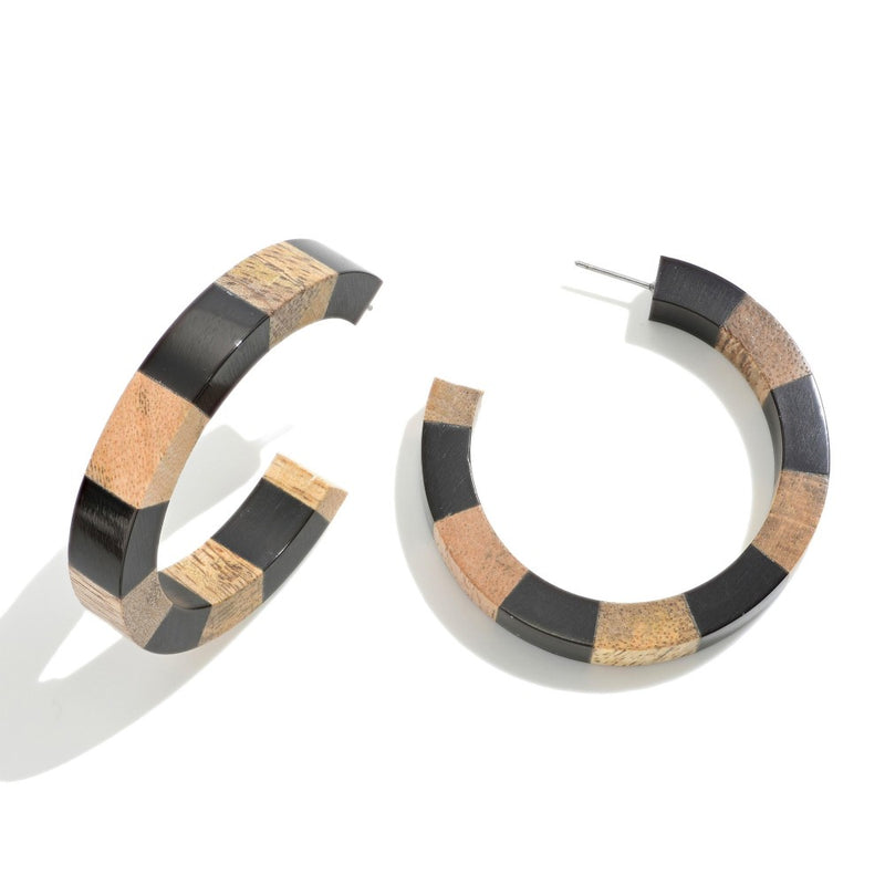 Wood Stripe Hoop Earrings