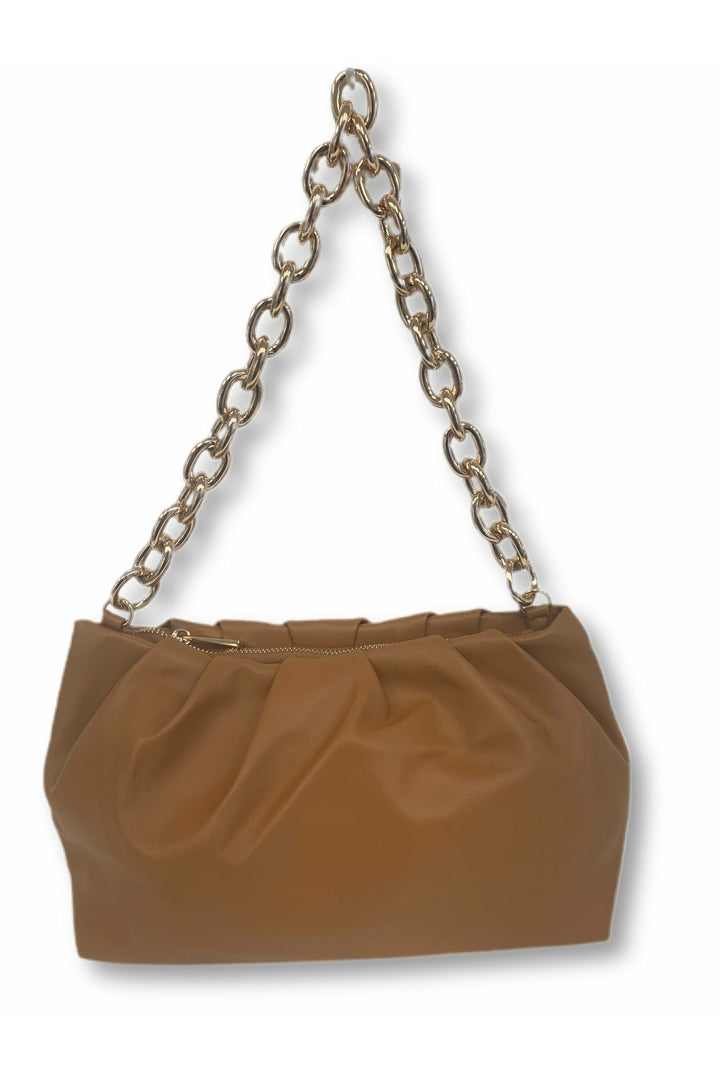 Faux Leather Shoulder Bag with Gold Chain