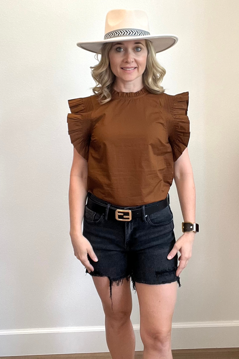Ruffle Sleeve Poplin Top
