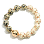 Wood Beaded Bracelet with Gold Accent