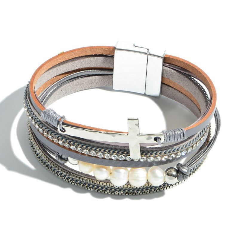 Faux Leather Magnetic Cross Bracelet