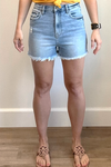 Light Wash Classic Denim Frayed Hem Shorts