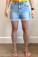Light Wash Classic Denim Frayed Hem Shorts