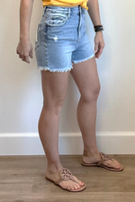Light Wash Classic Denim Frayed Hem Shorts