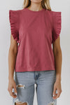 Poplin Knit Mixed Ruffle Top