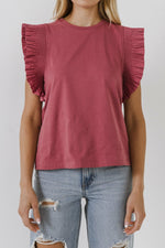 Poplin Knit Mixed Ruffle Top