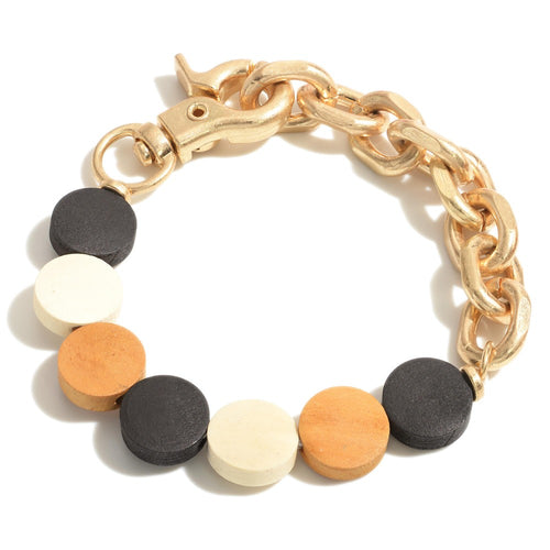 Gold Tone Chain Link and Stretch Bracelet