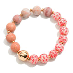 Wood Beaded Bracelet with Gold Accent