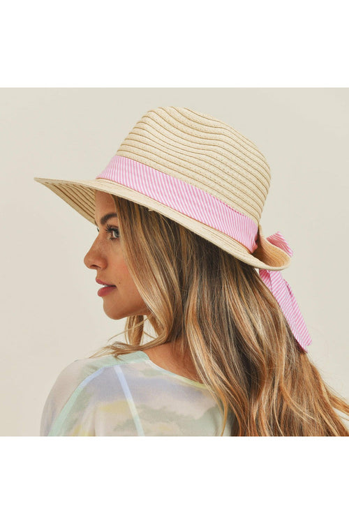 Straw Hat with Ribbon Bow