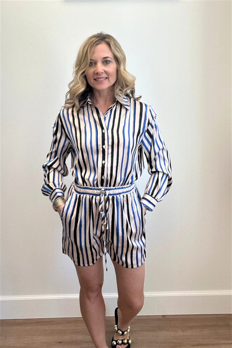 Multi Stripe Satin Romper