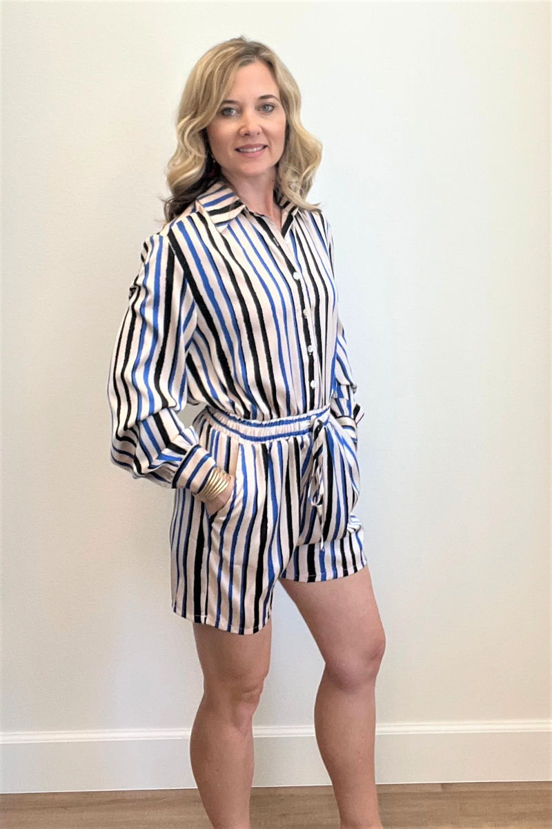 Multi Stripe Satin Romper
