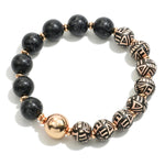 Wood Beaded Bracelet with Gold Accent